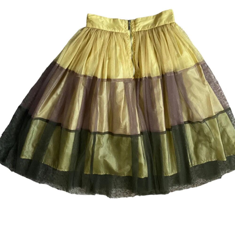 twelve by Princess tulle skirt Women xs stripe olive yellow Flare High Rise - Picture 2 of 11